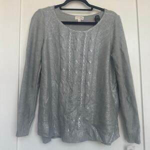 Lightweight Cable Knit Sweater XL Soft Metallic Fleck Spring Layering